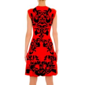 ICONIC McQ by Alexander McQueen floral pattern coral/black skater skirt dress